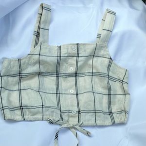 Target A New Day Cream and Black Checkered Cropped Linen Tank Top Size M Summer